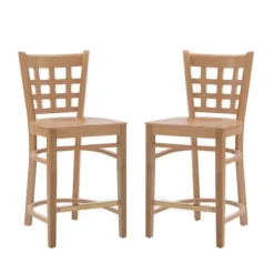 Bar Stools & Counter Height Stools-Kirkland's Home Natural Grid Back Wood Counter Stools, Set Of 2 Tan