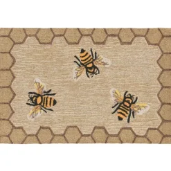 Outdoor Rugs-Kirkland's Home Natural Honeycomb & Bees Outdoor Accent Rug Tan/Yellow
