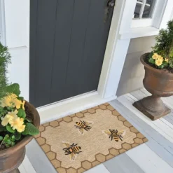 Outdoor Rugs-Kirkland's Home Natural Honeycomb & Bees Outdoor Accent Rug Tan/Yellow