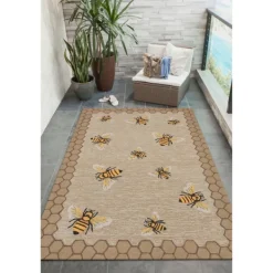 Outdoor Rugs-Kirkland's Home Natural Honeycomb & Bees Outdoor Accent Rug Tan/Yellow