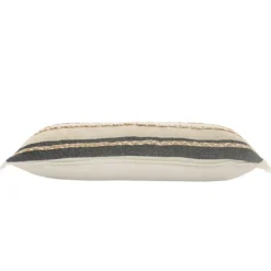 Pillows-Kirkland's Home Natural Jute Braided Stripe Lumbar Pillow Black/Tan/Ivory