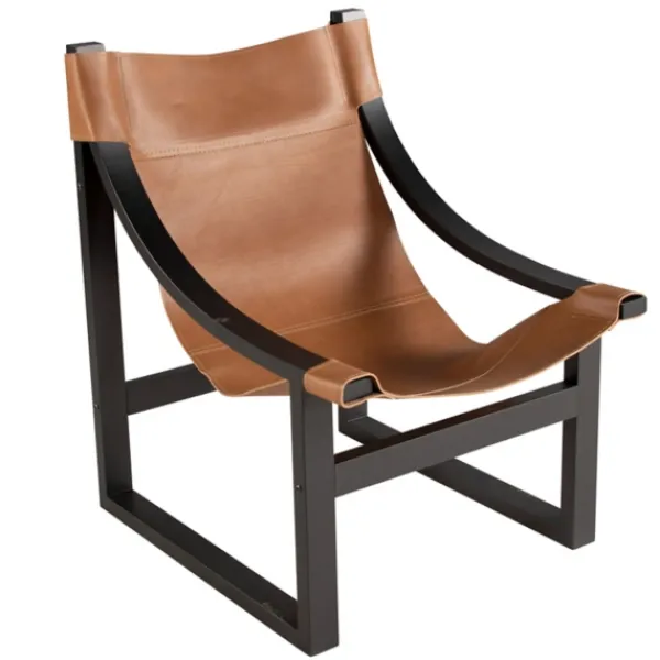 Accent Chairs-Kirkland's Home Natural Leather And Black Wood Sling Accent Chair Tan
