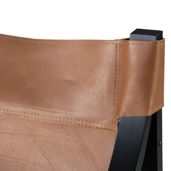 Accent Chairs-Kirkland's Home Natural Leather And Black Wood Sling Accent Chair Tan