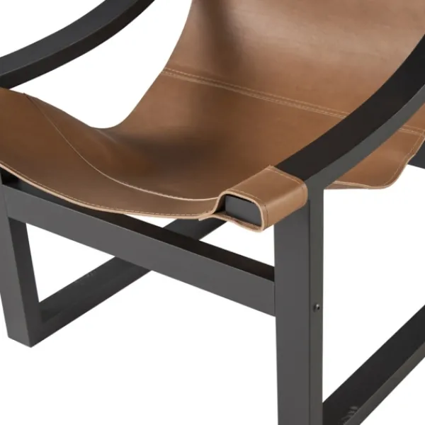Accent Chairs-Kirkland's Home Natural Leather And Black Wood Sling Accent Chair Tan