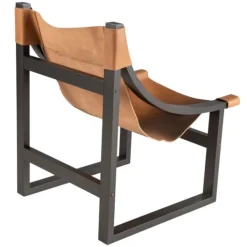 Accent Chairs-Kirkland's Home Natural Leather And Black Wood Sling Accent Chair Tan