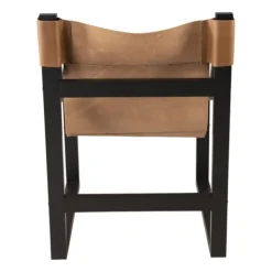Accent Chairs-Kirkland's Home Natural Leather And Black Wood Sling Accent Chair Tan
