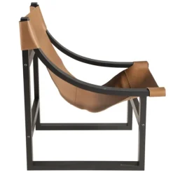 Accent Chairs-Kirkland's Home Natural Leather And Black Wood Sling Accent Chair Tan