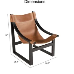 Accent Chairs-Kirkland's Home Natural Leather And Black Wood Sling Accent Chair Tan