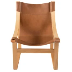 Accent Chairs-Kirkland's Home Natural Leather And Wood Sling Accent Chair Tan