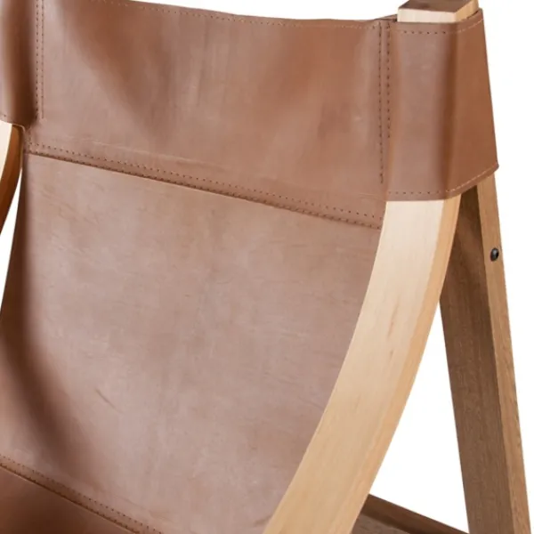 Accent Chairs-Kirkland's Home Natural Leather And Wood Sling Accent Chair Tan
