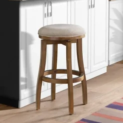 Bar Stools & Counter Height Stools-Kirkland's Home Natural Linen Barrel Base Swivel Bar Stool Tan