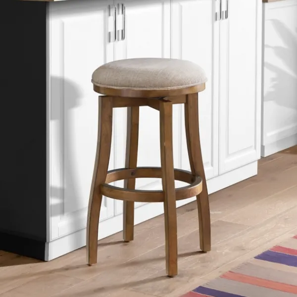 Bar Stools & Counter Height Stools-Kirkland's Home Natural Linen Barrel Base Swivel Bar Stool Tan