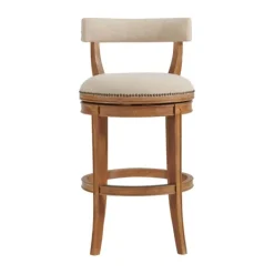 Bar Stools & Counter Height Stools-Kirkland's Home Natural Linen Upholstered Swivel Bar Stool Tan