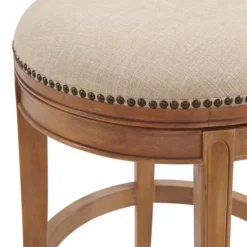 Bar Stools & Counter Height Stools-Kirkland's Home Natural Linen Upholstered Swivel Bar Stool Tan