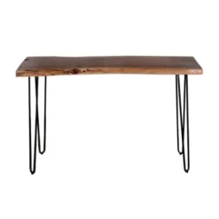 Console Tables-Kirkland's Home Natural Live Edge Hairpin Legs Console Table Tan