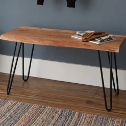 Benches & Ottomans-Kirkland's Home Natural Live Edge Hairpin Legs Bench, 36 In. Brown