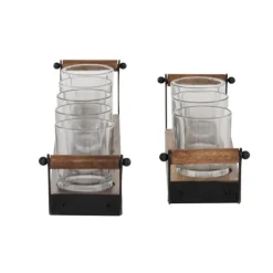 Candle Holders-Kirkland's Home Natural Mango Wood 2-Pc. Candle Holders Brown/Black