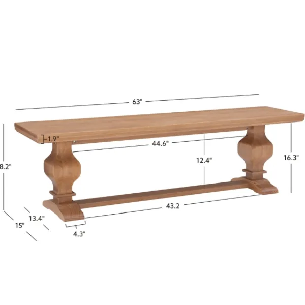 Benches & Ottomans-Kirkland's Home Natural Pine Wood Knotted Column Bench Tan