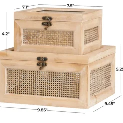 Baskets & Boxes-Kirkland's Home Natural Rat And Glass Top Boxes, Set Of 2 Tan