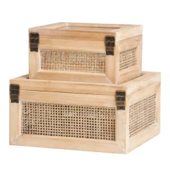 Baskets & Boxes-Kirkland's Home Natural Rat And Glass Top Boxes, Set Of 2 Tan
