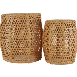 Accent & End Tables-Kirkland's Home Natural Rat Drum 2-Pc. Accent Table Set Tan