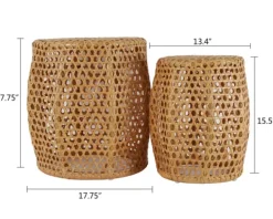 Accent & End Tables-Kirkland's Home Natural Rat Drum 2-Pc. Accent Table Set Tan