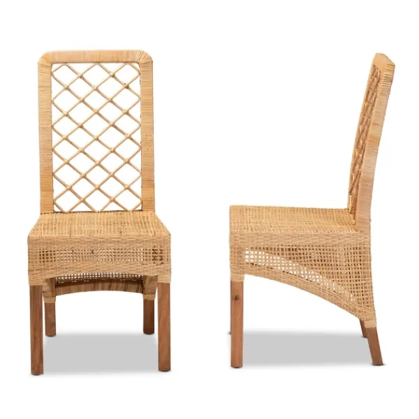 Dining Chairs-Kirkland's Home Natural Rat Woven Back Dining Chairs, Set Of 2 Tan