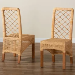 Dining Chairs-Kirkland's Home Natural Rat Woven Back Dining Chairs, Set Of 2 Tan