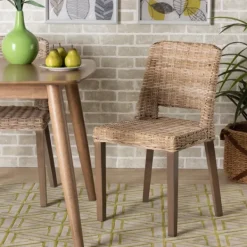 Dining Chairs-Kirkland's Home Natural Rattan Cutout Back Dining Chair Brown