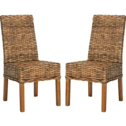 Dining Chairs-Kirkland's Home Natural Rattan Wood Woven 2-Pc. Dining Chair Set Brown