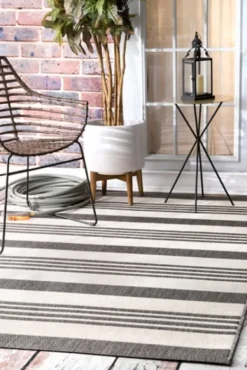 Outdoor Rugs-Kirkland's Home Natural Robin Stripe Outdoor Rug, 5X7 Tan