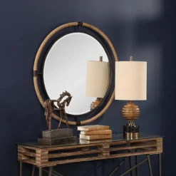 Decorative Mirrors-Kirkland's Home Natural Rope And Black Metal Round Wall Mirror