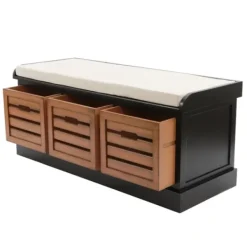 Benches & Ottomans-Kirkland's Home Natural Rustic Crate Upholstered Storage Bench White