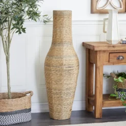 Vases-Kirkland's Home Natural Seagrass Tapered Coastal Vase, 43 In. Tan