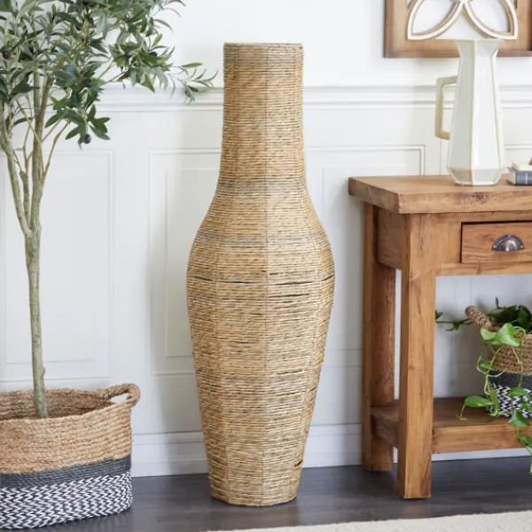 Vases-Kirkland's Home Natural Seagrass Tapered Coastal Vase, 43 In. Tan