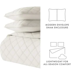 Quilts-Kirkland's Home Natural Stitched Diamond 3-Pc. Queen Quilt Set Ivory