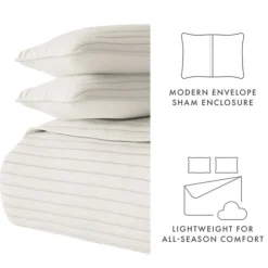 Quilts-Kirkland's Home Natural Stitched Stripes 3-Pc. Queen Quilt Set Tan/Ivory