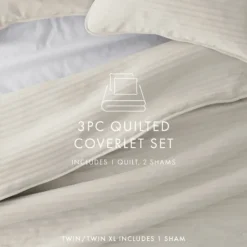 Quilts-Kirkland's Home Natural Stitched Stripes 3-Pc. King Quilt Set Tan/Ivory