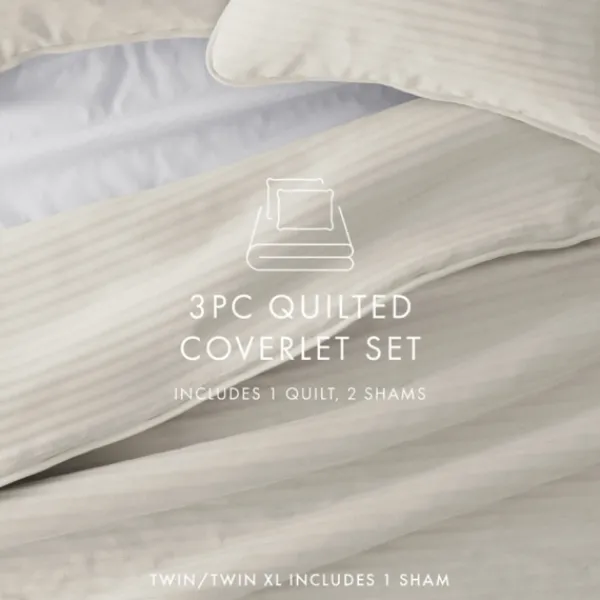 Quilts-Kirkland's Home Natural Stitched Stripes 2-Pc. Twin Quilt Set Tan/Ivory