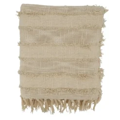Blankets & Throws-Kirkland's Home Natural Striped And Fringe Throw Blanket Tan