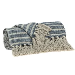 Blankets & Throws-Kirkland's Home Natural Striped Woven Tassel Throw Blue