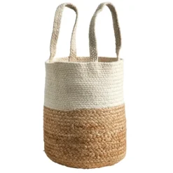 Baskets & Boxes-Kirkland's Home Natural Tan And White Jute Basket With Handles White/Tan