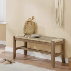 Benches & Ottomans-Kirkland's Home Natural Twisted Seagrass And Wood Bench Tan