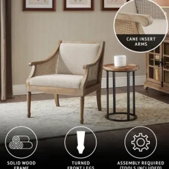 Accent Chairs-Kirkland's Home Natural Upholstery Cane Inset Accent Chair Tan