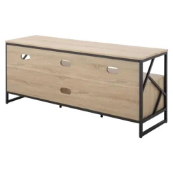 Tv Stands & Media Consoles-Kirkland's Home Natural Wood And Black Steel Media S D Tan