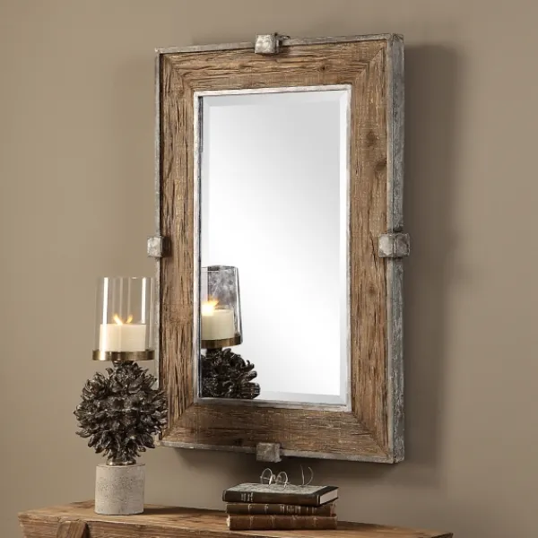 Decorative Mirrors-Kirkland's Home Natural Wood And Burnished Metal Mirror