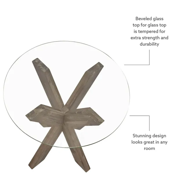 Accent & End Tables-Kirkland's Home Natural Wood And Glass Top X-Base Accent Table Tan