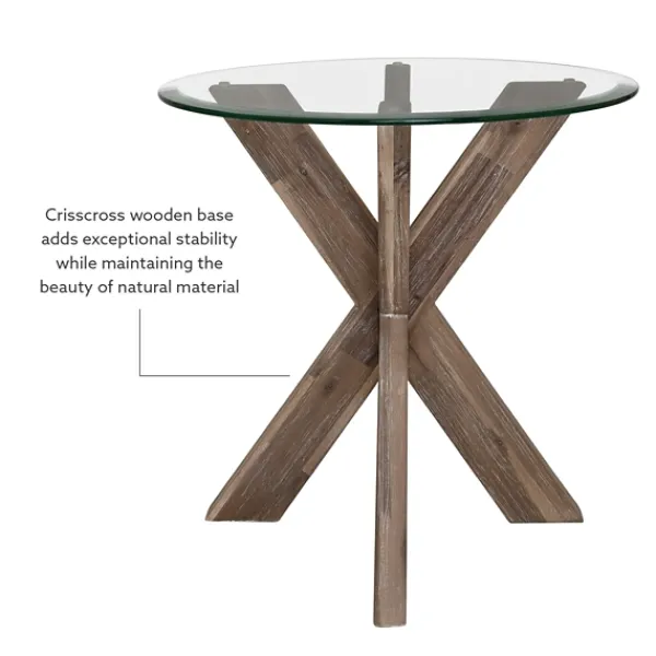 Accent & End Tables-Kirkland's Home Natural Wood And Glass Top X-Base Accent Table Tan