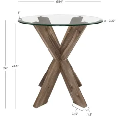 Accent & End Tables-Kirkland's Home Natural Wood And Glass Top X-Base Accent Table Tan