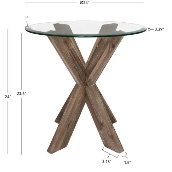 Accent & End Tables-Kirkland's Home Natural Wood And Glass Top X-Base Accent Table Tan